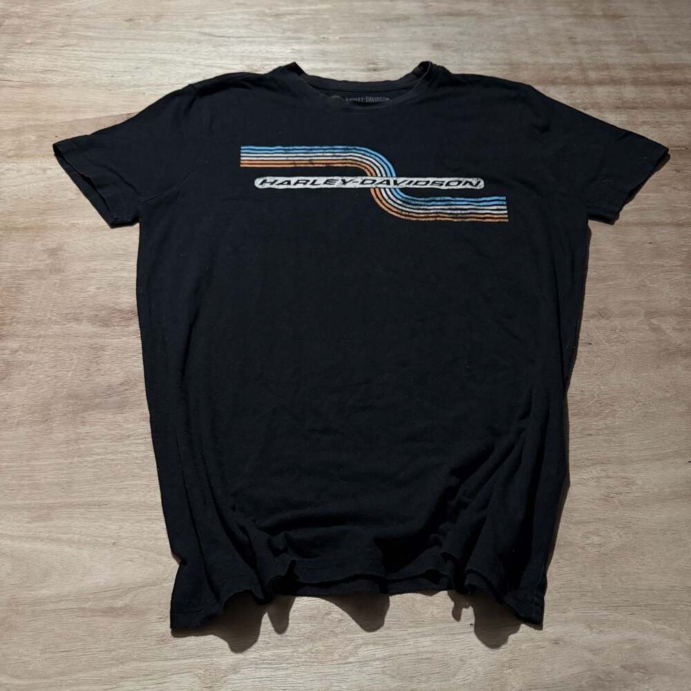 Harley Davidson Y2K Style Retro Stripe Black Graphic T Shirt Men’s Large